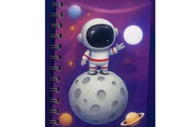 Astronaut Planet Gold Foiled Spiral Notebook
