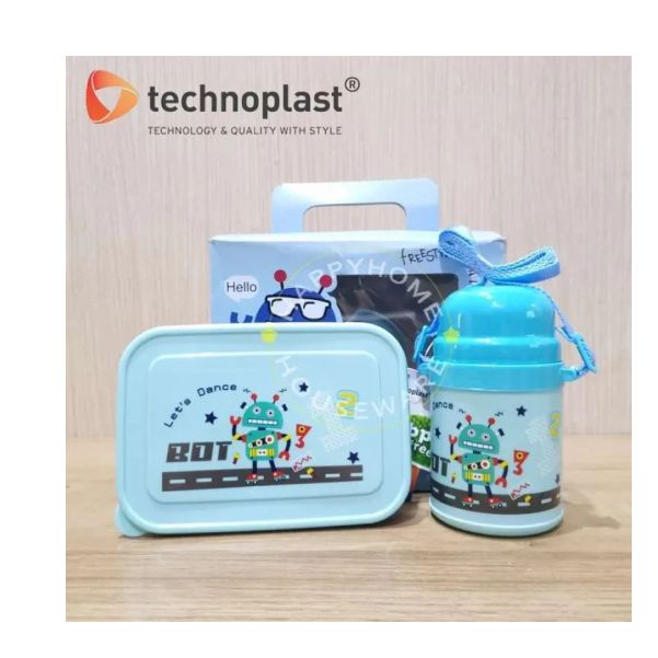Kids Lunch Box & Bottle Set - Cute Robot Design, BPA-Free, Ideal for School