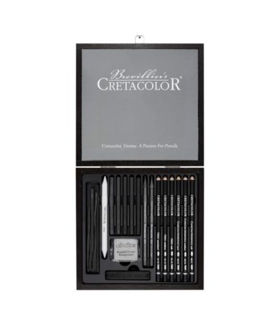 Cretacolor Wooden Black Box Charcoal and Drawing Set of 20