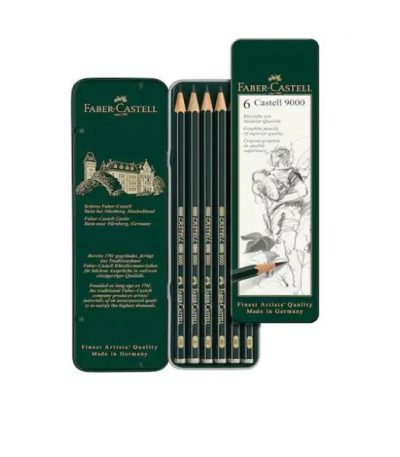 Faber Castell 9000 Graphite Pencil Art Tin Set of 6