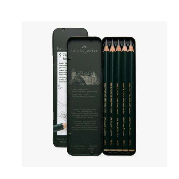 Faber Castell 9000 Jumbo Graphite Pencil Art Tin Set of 5