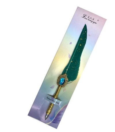 Feather Calligraphy Pen with Large Stone - Multicolour