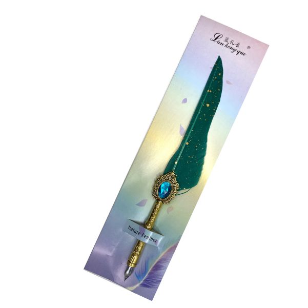 Feather Calligraphy Pen with Large Stone - Multicolour