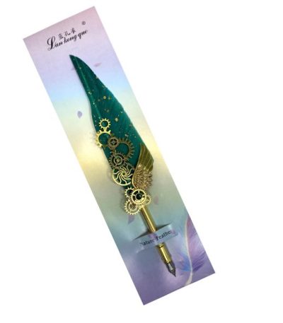 Feather Calligraphy Pen with Small Stone - Multicolour