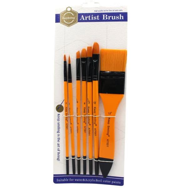 Keep Smiling Acrylic Mixed Paint Brushes Pack of 7