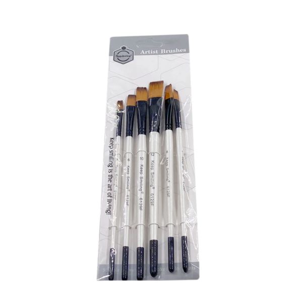 Keep Smiling Flat Tip Paint Brush Pack of 6