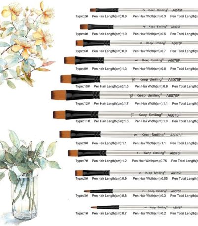 Keep Smiling Professional Flat Tip Paint Brush Pack Of 12