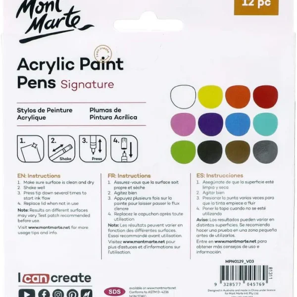 Mont Marte Acrylic Paint Pens Pack Of 12