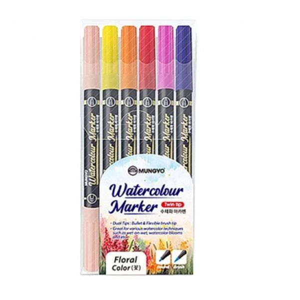 Mungyo Watercolor Twin Tip Pen Set of 6 Floral Colors