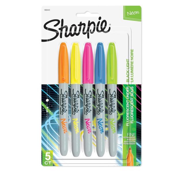 Sharpie Neon Fine Point Permanent Markers Pack of 5 (1860443)