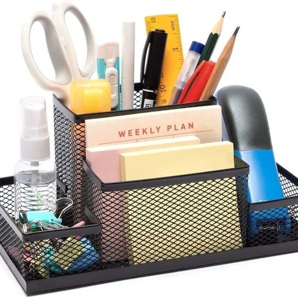 Metal Mesh Stationery Desk Organizer 4 Compartment