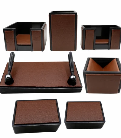Senator Rexine Leather Desk Organizer 7pcs Set #20(Brown)