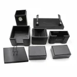 Senator Rexine Leather Office Desk Organizer 8pcs Set With Watch #20(Black)