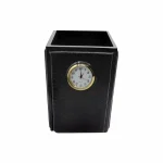 Senator Rexine Leather Office Desk Organizer 8pcs Set With Watch #20(Black)