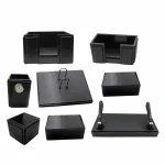 Senator Rexine Leather Office Desk Organizer 8pcs Set With Watch #20(Black)