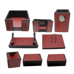 Senator Rexine Leather Office Desk Organizer 8pcs Set With Watch #20(Mahroon)