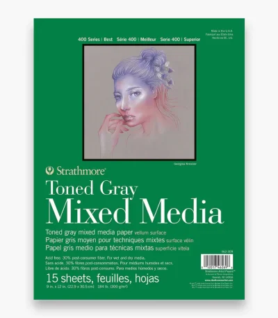 Strathmore Series 400 Mixed Media Pad 15 Sheets Toned Gray 300gsm.