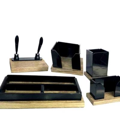 Wooden Metal Mesh Office Table Set 5 Pc